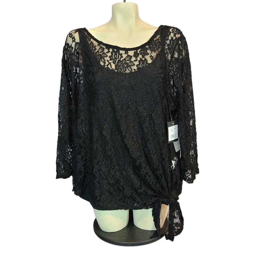 Marina Black Floral Sheer Blouse Size 1X